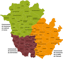 les 77 communes qui composent le pays coeur hérault